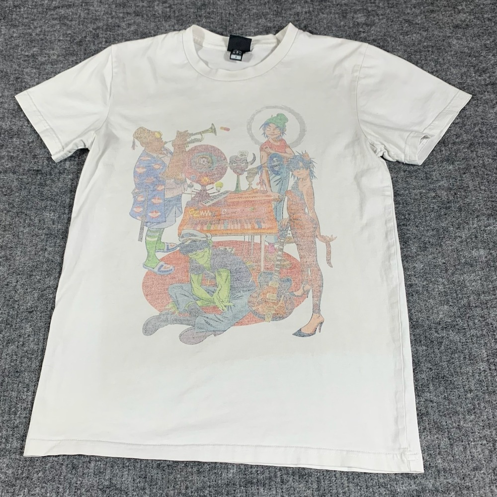 VTG Gorillaz T Shirt Mens Small White Faded Short Sleeve Y2K Hip Hop Rock Retro